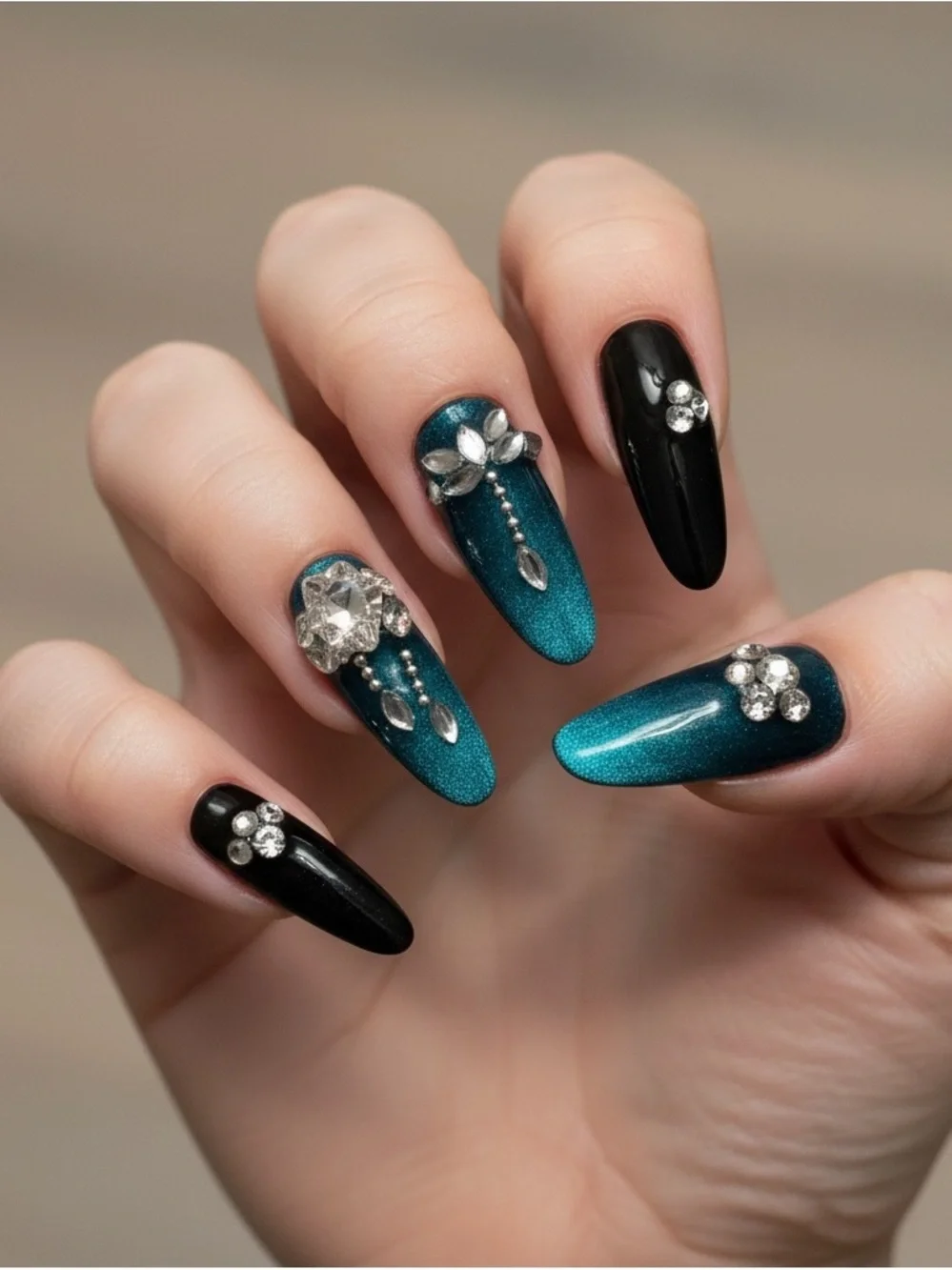 Teal and Black Decorative Nail Set